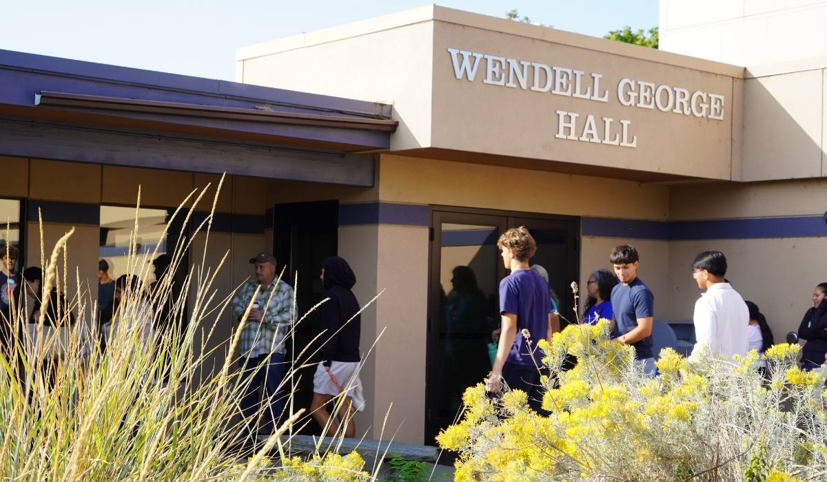 Students and community members outside Wendell George Hall at WVC Omak