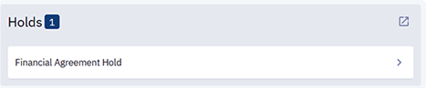 Image of a ctcLink dialogue box that says "Holds" and "Financial Agreement Hold."