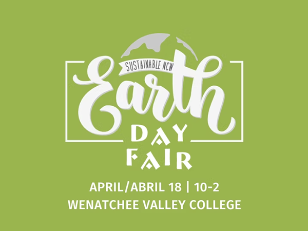 A Sustainable NCW Earth Day Fair graphic with white font against a green background.