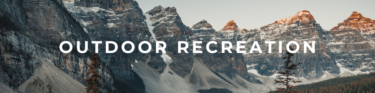Outdoor Recreation text over an image of mountains